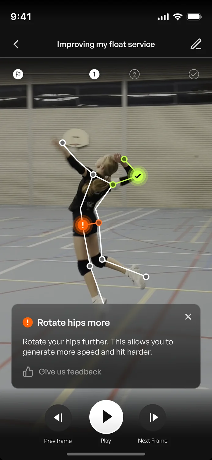 Feedback screen with coaching notes drawn on the player's own video.